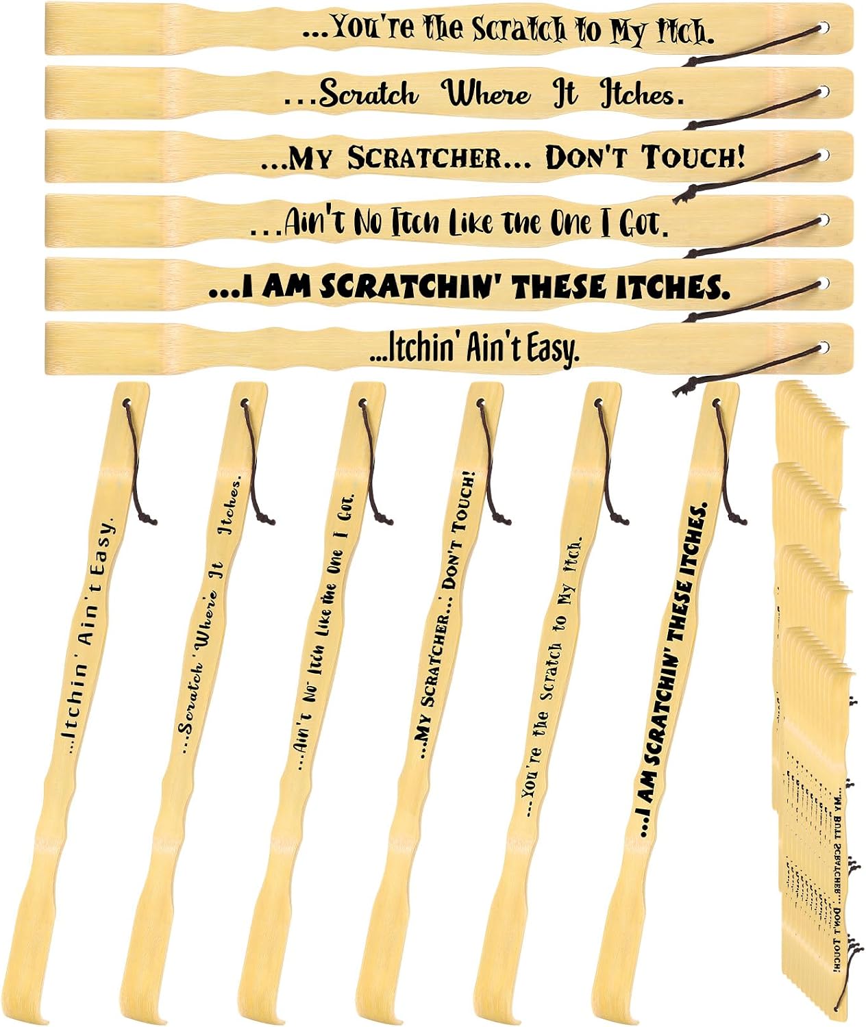Chumia 30 Pack Funny Father's Day Back Scratcher 18.1" Long Handle Polished Bamboo Back Scratchers Engraved with Slogan for Dad Adults Men Women Party Favors
