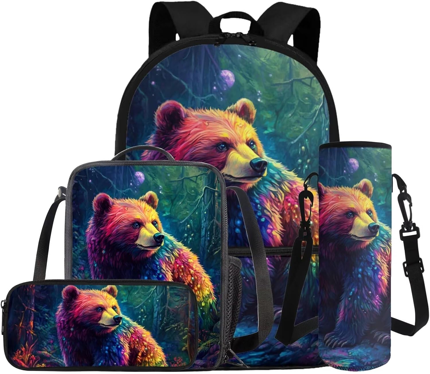 Gomyblomy 3D Bear Backpack for Boys 10-12 12-14 Lightweight 4 Piece Kids Backpack with Lunch Bag Pencil Case Water Bottle Holder for Elementary Middle School 17 Inch Bookbag for Teens
