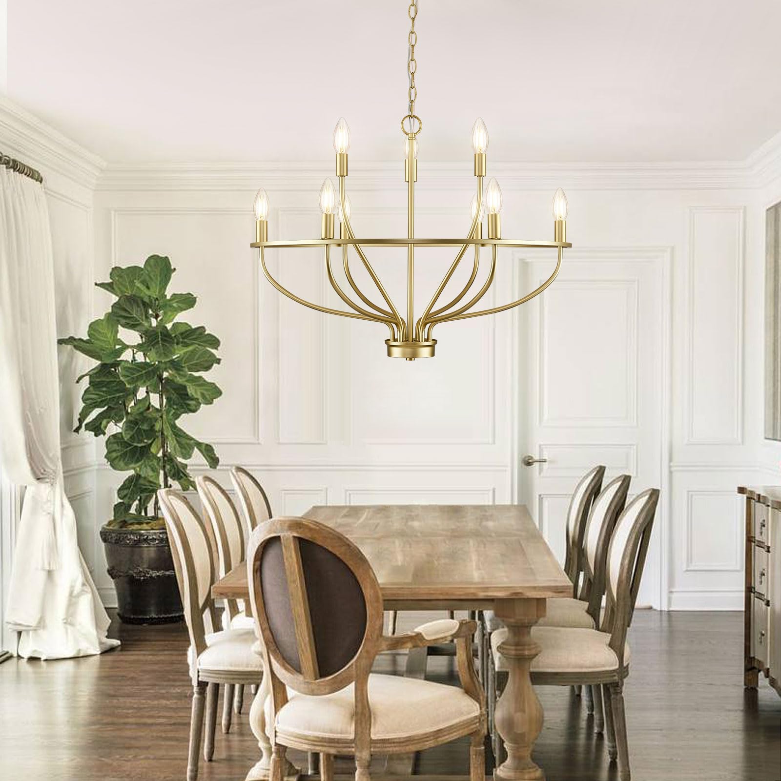 FookChak 9-Light Gold Light Fixture Vintage Candle Chandelier