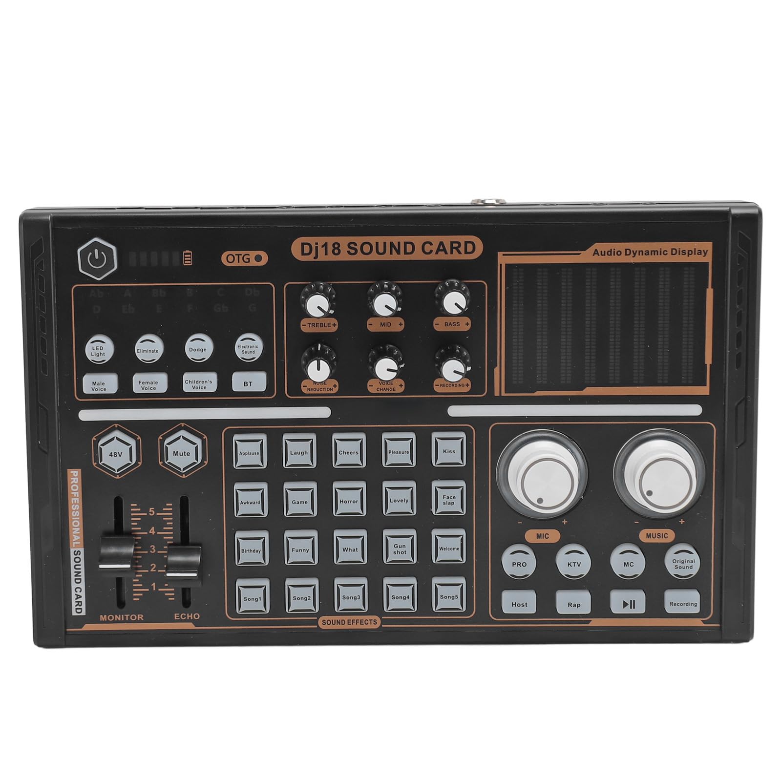 DJ18 Sound MixerLive Sound Card with Noise Reduction Effects, Support 48V Condenser Microphone for Creative Streams