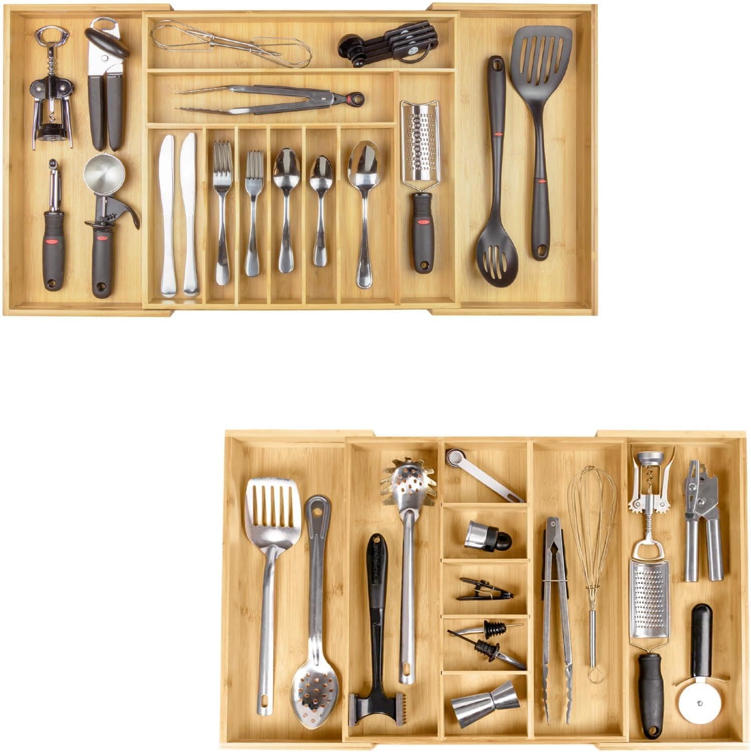 KitchenEdge Premium Silverware, Flatware and Utensil Organizer - Expandable From 18 to 33 In and Adjustable Kitchen Drawer Organizer - Expandable From 18.5 to 33 In