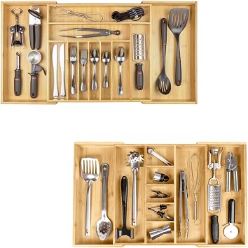 منظم أدوات مائدة وأدوات مائدة فاخر من KitchenEdge - قابل للتوسيع من 18 إلى 33 بوصة ومنظم أدراج مطبخ قابل للتعديل - قابل للتوسيع من 18.5 إلى 33 بوصة