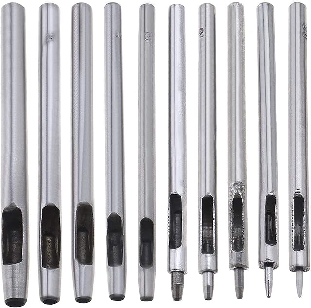 10Pcs Round Belt Hole Punch DIY Set Tools Steel Puncher 0.5-5mm for Watch Bands Belts Canvas Paper Plastics