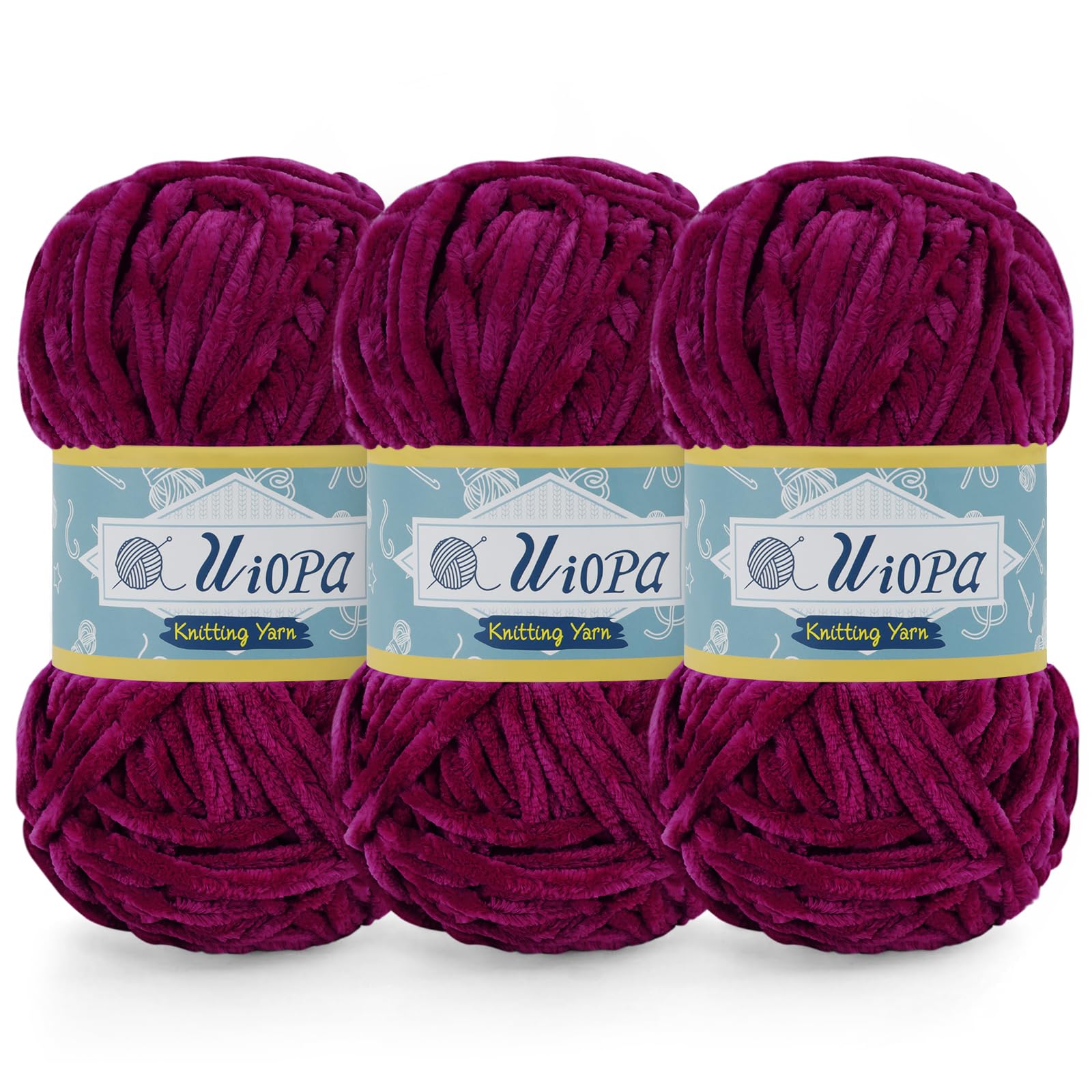 Uiopa 3 x 100g Chunky Chenille Yarn, Plush Velvet Yarn Thick Chenille Wool, Rose Red Fluffy Crochet Chunky Wool for Amigurumi Blankets Clothes DIY Crafts — image 1