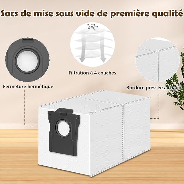 Lot de 12 Sacs à Poussière pour Dreame L10s/L10/L40/L50/L50S/AE/L40s Pro Ultra, L20/X40/X50/Aqua10 Ultra Complete, pour Mova S70/E30/E40/P50/P50s/Z60 Ultra Aspirateur, Sacs Grande Capacité 3,2L - 3