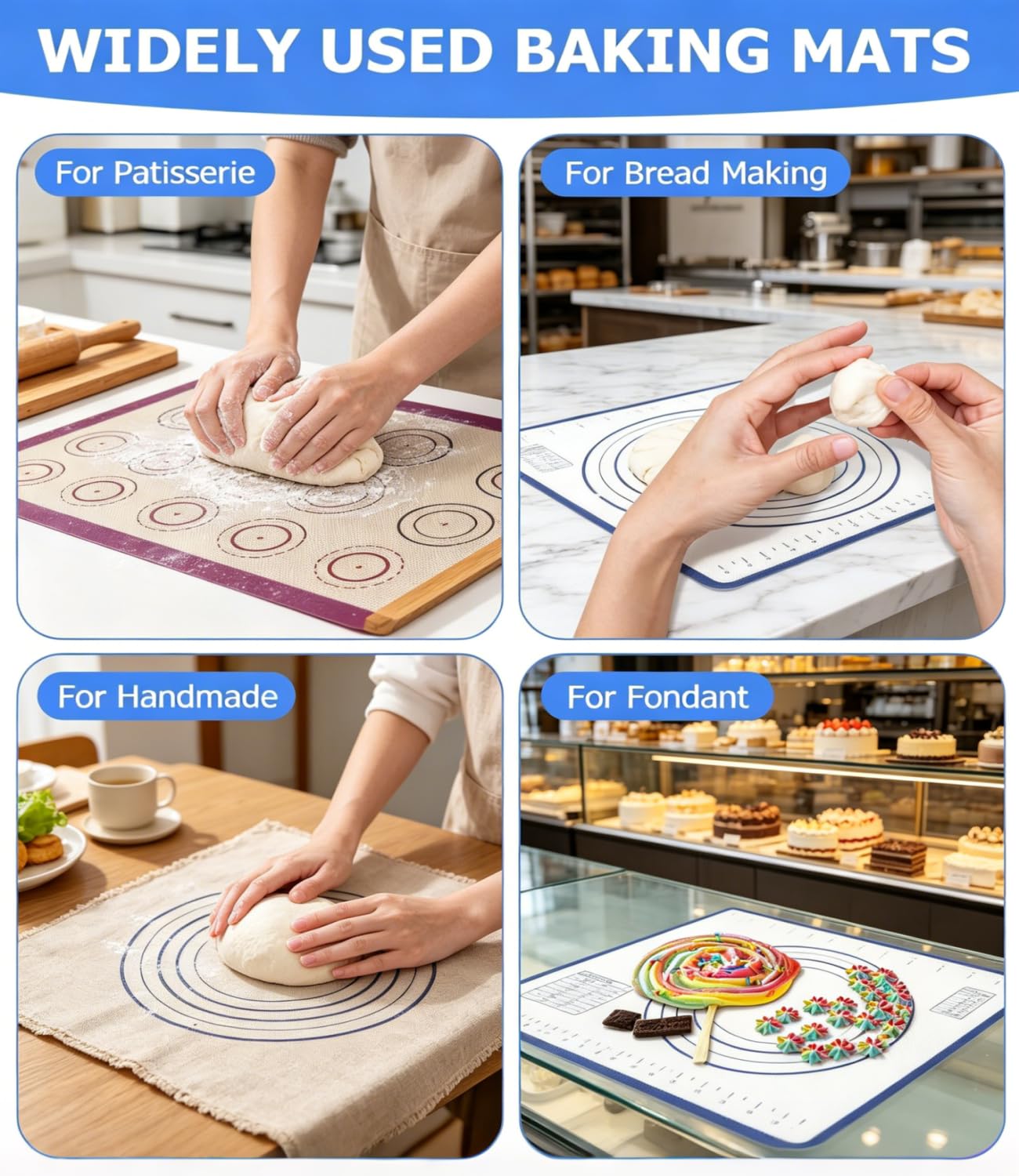 4 Stück Backmatte Silikon Wiederverwendbare Silikonmatte