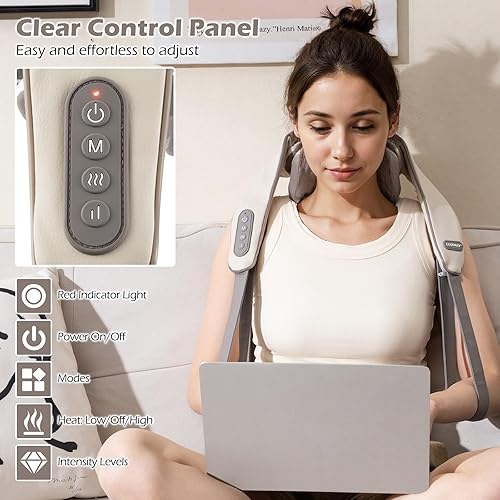 Miniatura 5 de COSTWAY Masajeador de cuello y hombros con calor, máquina shiatsu de amasado de tejido profundo 4D para aliviar el dolor, almohada masajeadora