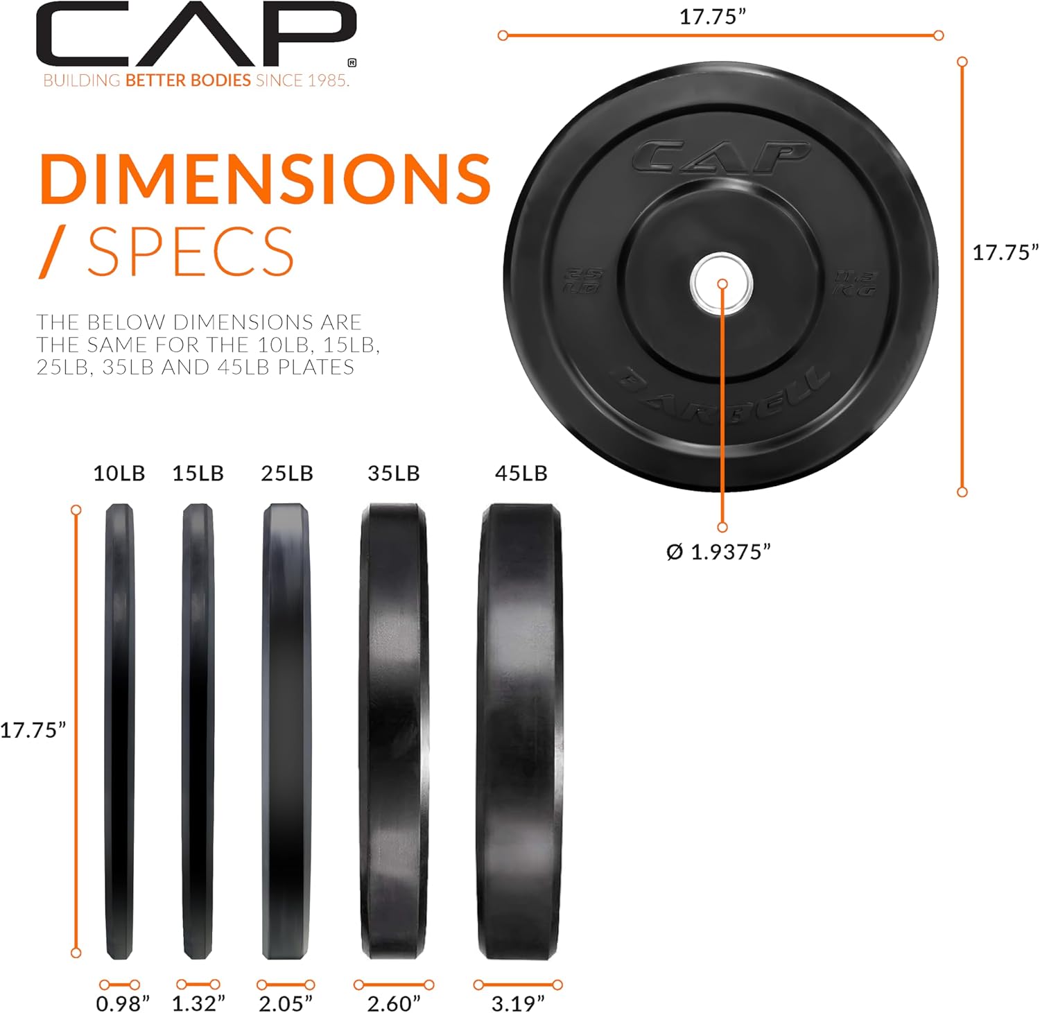 CAP Barbell Olympic Weight Set with 7ft Barbell & Bumper Plates | 160-370 lbs | Multiple Options