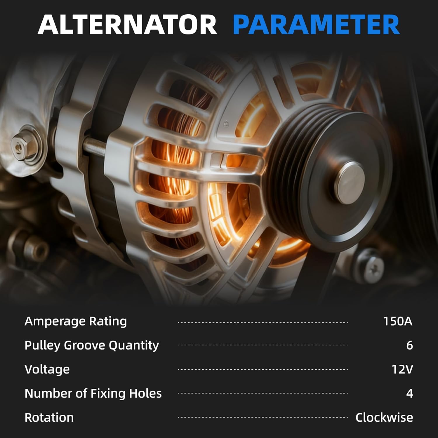 373002E721 Alternator Compatible with Hyundai Elantra 2017-2020 2.0L & Kia Forte 2017-2023 Alternator Replacement for 11934,11934N,61001473 12V 150A 6-Groove Pulley