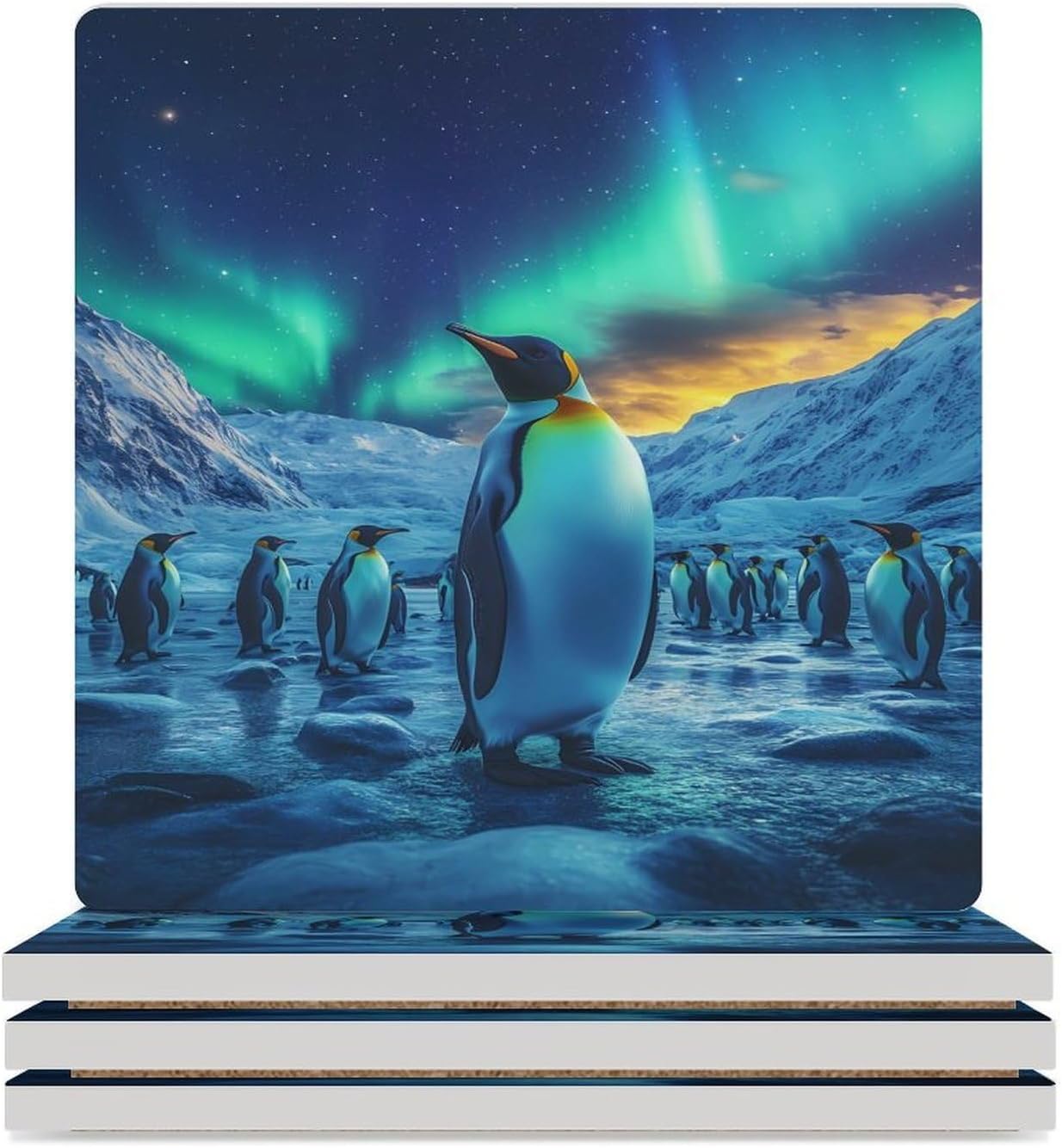 Penguins Ceramic Coasters Square Drinks Coaster Coffee Table Decor Table Coaster for Home Bar