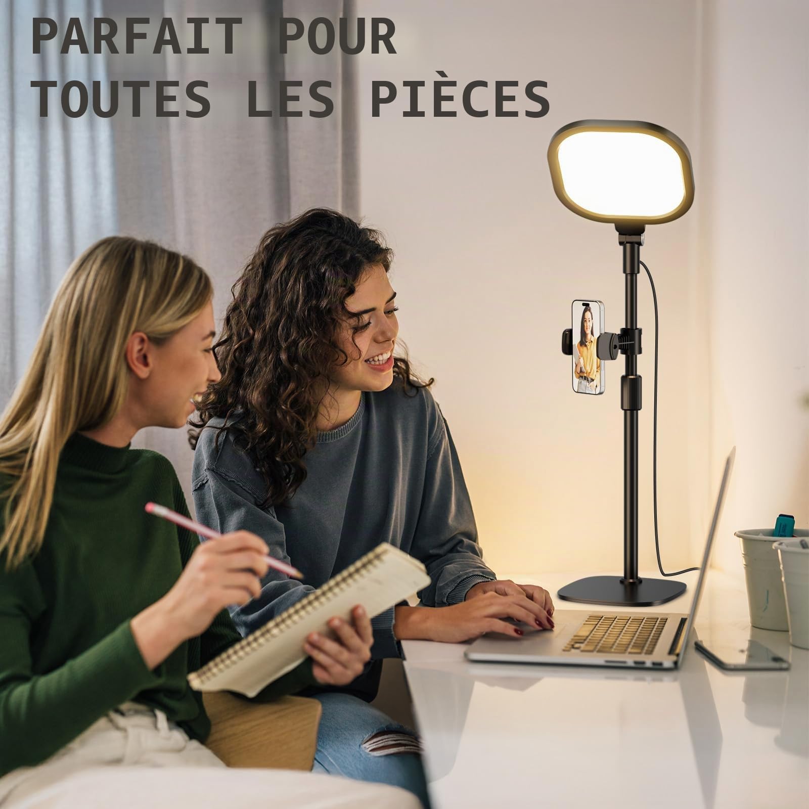 Lampe Anneau Vidéo LitONES pour Réunions Zoom - Éclairage de Bureau à Fixation PC/Téléphone avec Support - Lumière Dimmable pour Télétravail, Enregistrement, Appels Vidéo et Webcam