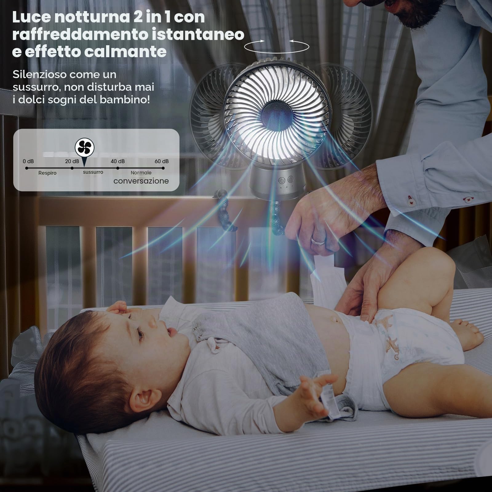 POPERFUN Ventilatore per Passeggino 10000mAh, Ventilatore Portatile con Luce LED, 3 Velocità Ventilatore USB Ricaricabile per Passeggino, Culla, Seggiolino Auto, Ufficio, Viaggio (Nero)