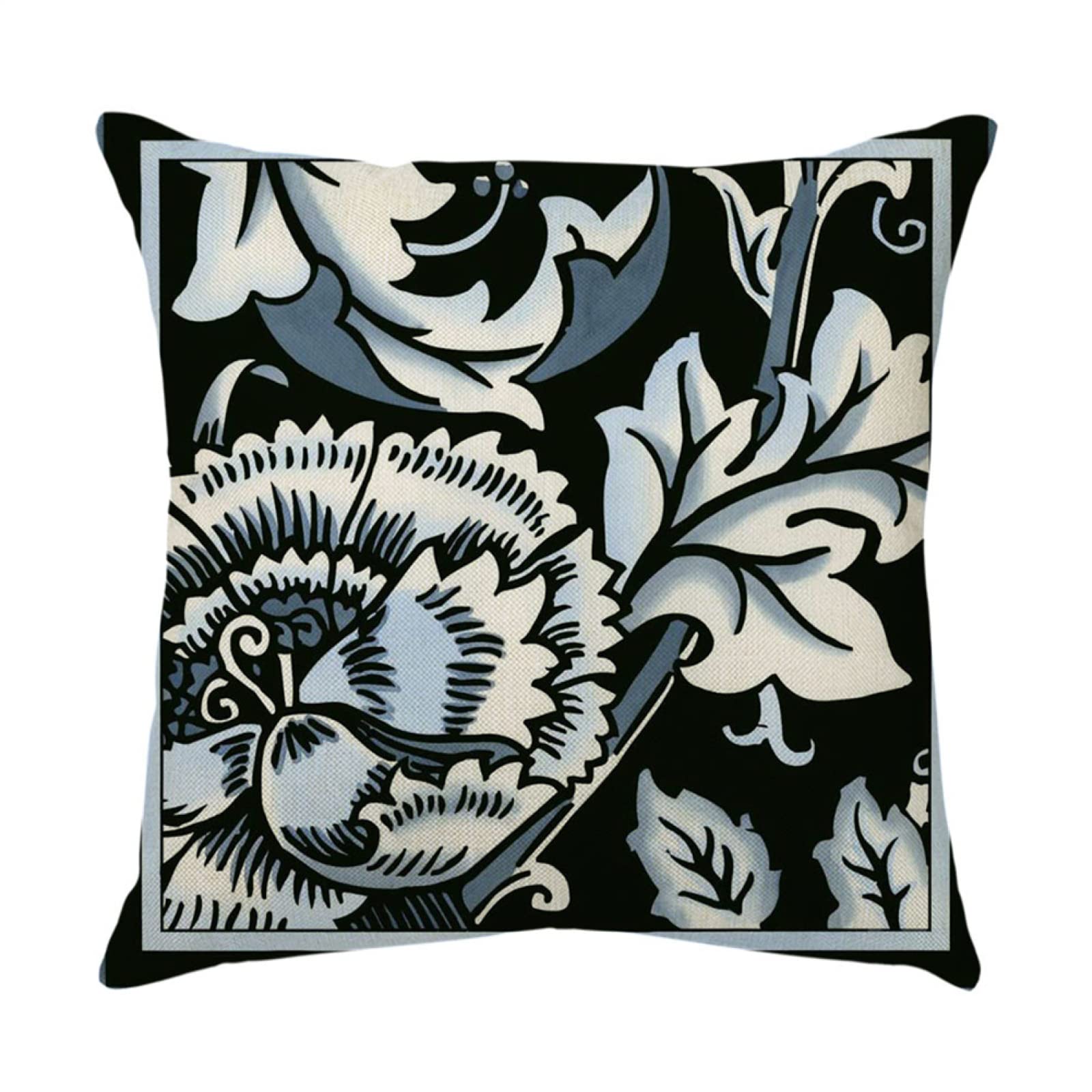 Lot DE 4 Housse De Coussin, Fleurs Abstraites Noires Taie d'oreiller Velvet/Lin Housse Coussin Carré Taies d'oreiller Décoratives pour Canapé Maison Salon Taies d Oreiller 80x80cm/32x32 inch