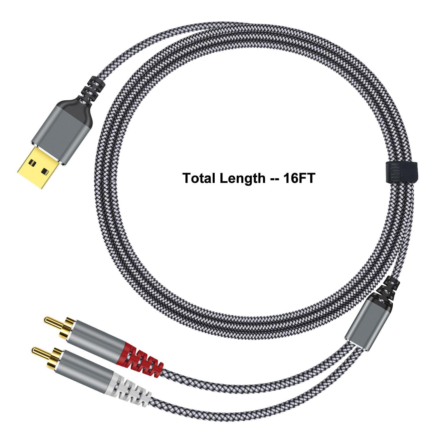 Compatible with USB to RCA Audio Cable,16FT USB to 2RCA Male Stereo Y Splitter Adapter for USB A Laptop, Linux, Windows, Desktops, PS4 and Amplifiers, Home Theater, Speaker, Grey