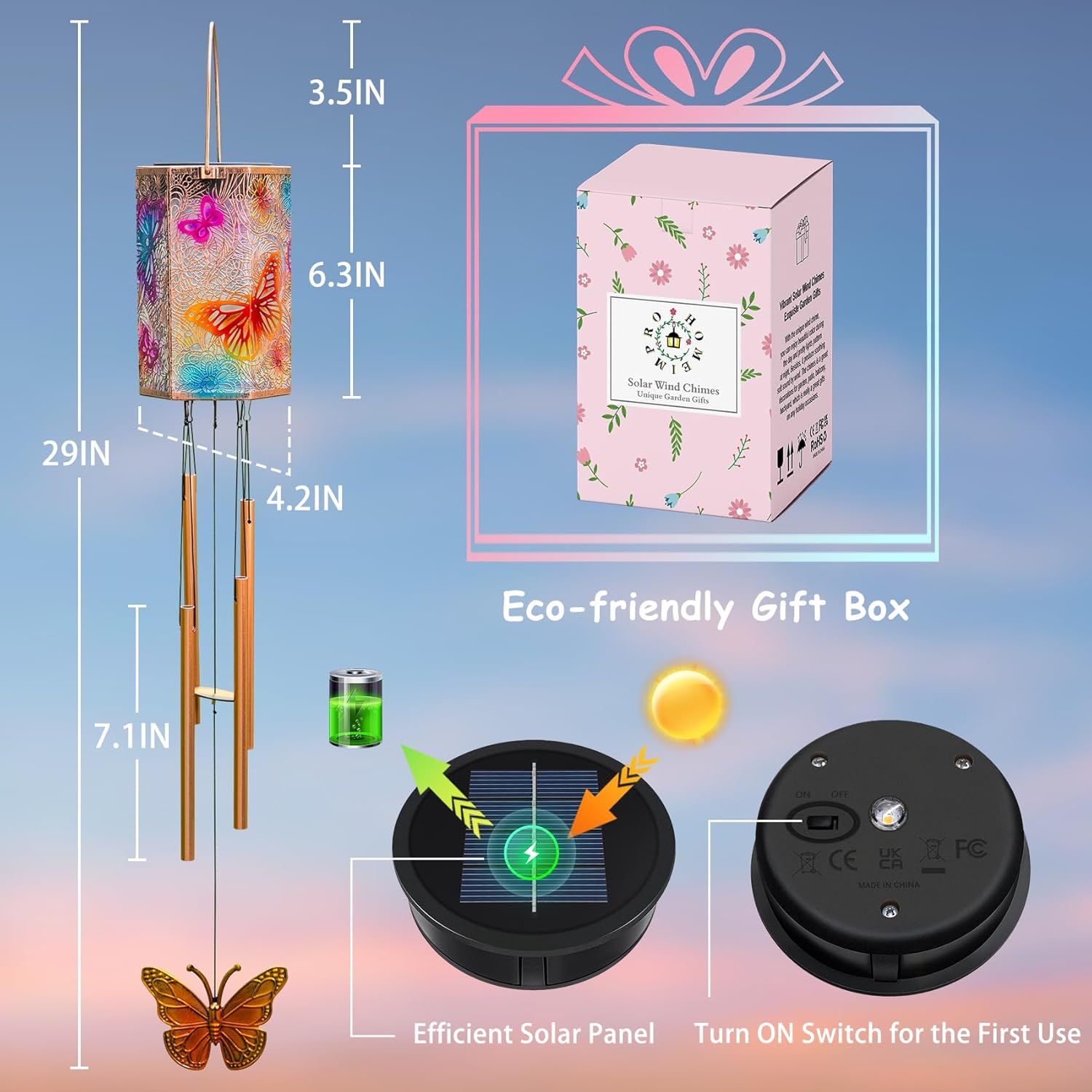 Homeimrpo Solar Wind Chimes Lights for Outside, Butterfly 3D Multicolor Waterproof Solar Lantern Chimes Outdoor Lights Hanging Decor for Garden, Porch, Yard Gifts for Mom Grandma - Image 6