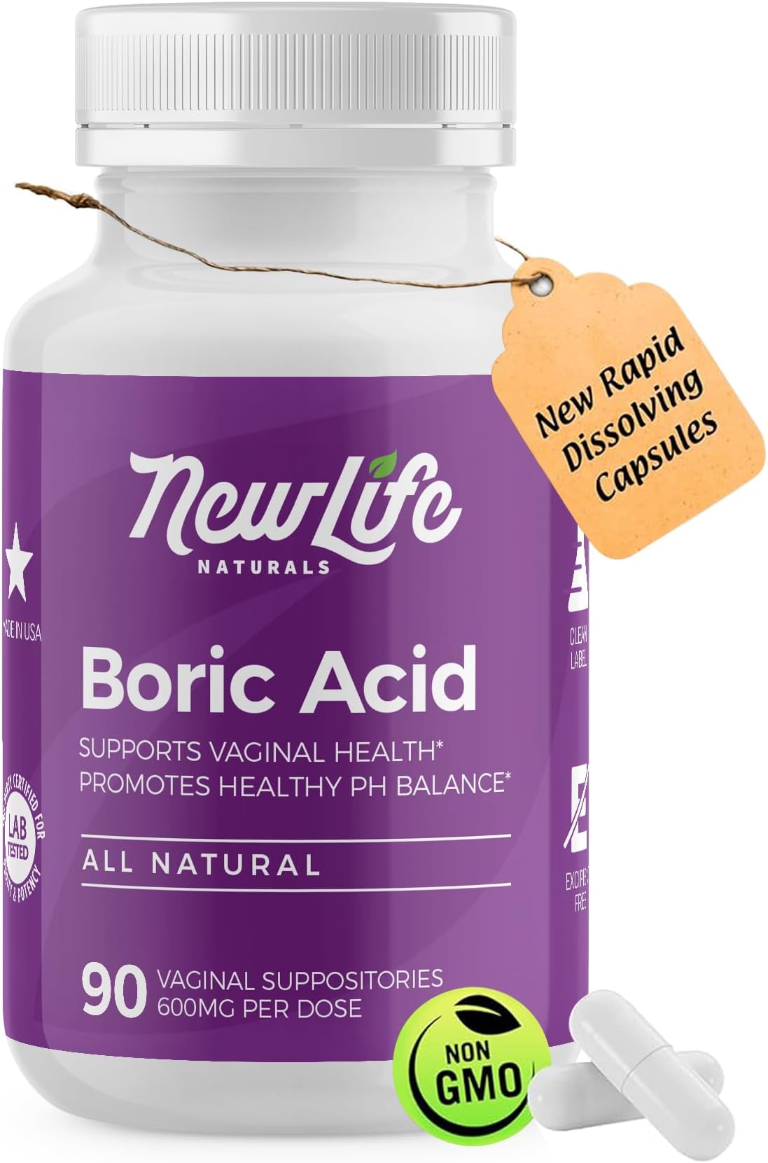 - Boric Acid Suppositories for Women - 600mg - Feminine Care - for Vaginal Odor Use - 100% Pure- Made in USA - 90 Capsules