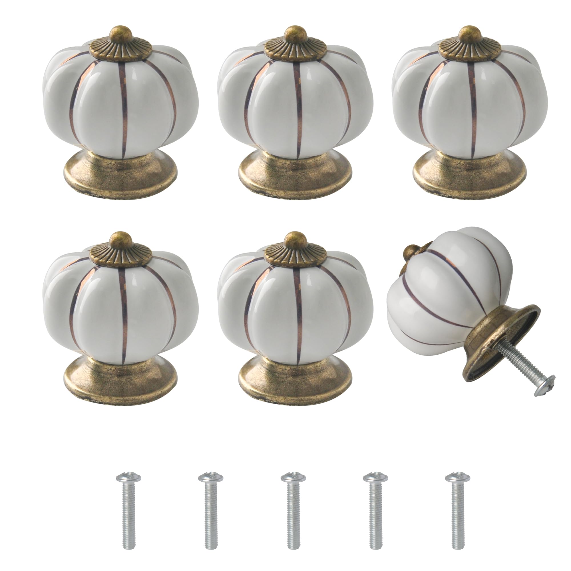 GHLIANGZHOU 6PCS White Pumpkin Shaped Cabinet Knobs，1.5 inch