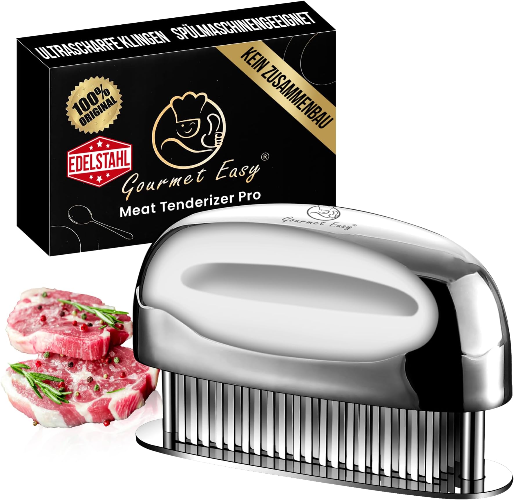 Meat Tenderizer Tool - Hand Held Blade Tenderizer for Meat - Ultra Sharp Needle Blades 100% Stainless Steel - Heavy Duty Kitchen Gadgets - Cooking Gadgets for Tenderizing Chicken, Steak, Veal, BBQ