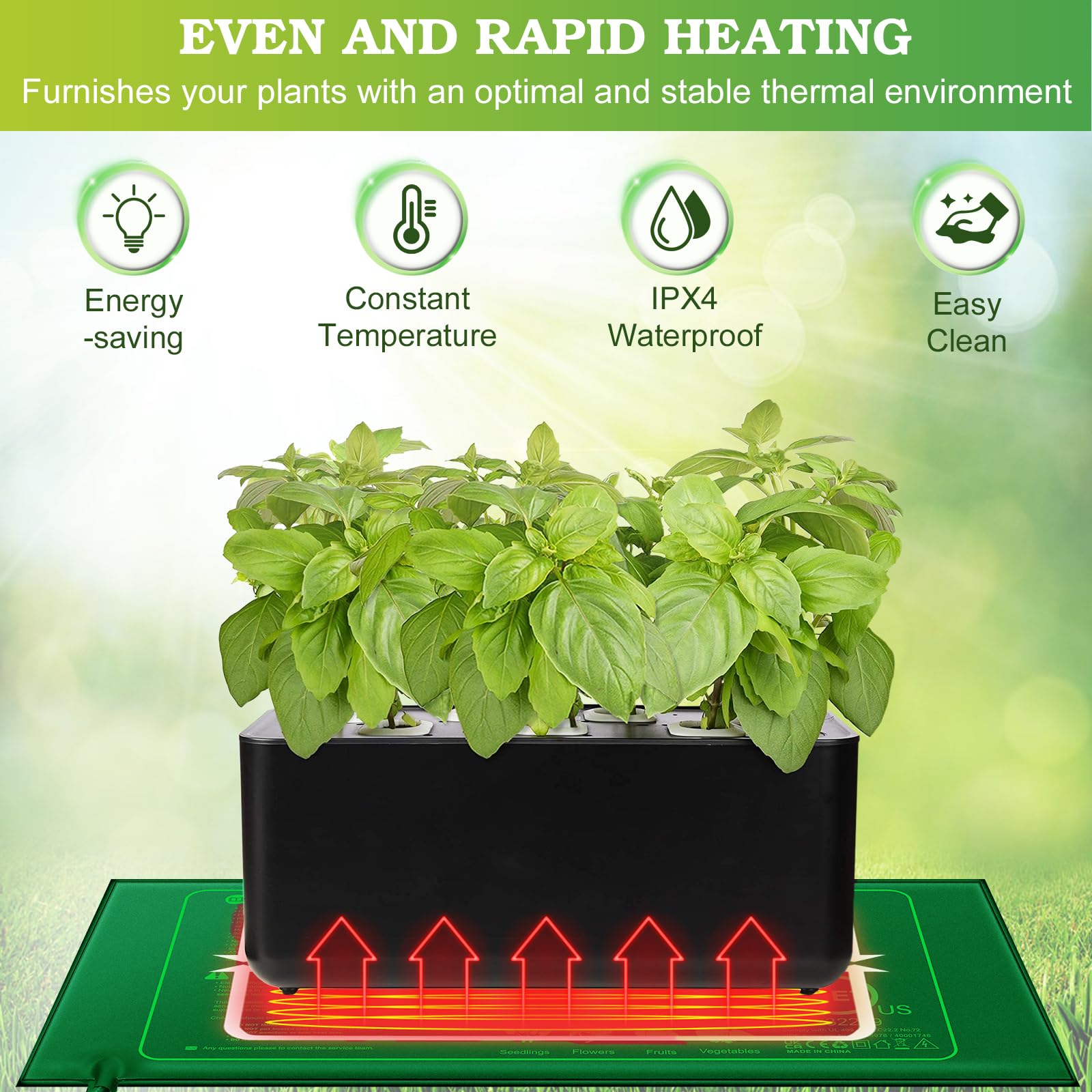Alfombrilla Térmica con Termostato, 25 x 52.5 cm, 20W Alfombrilla de Calor para de Plántulas Impermeable, Manta Calefactora de Germinación, Estera Térmica para Plantas, Reptiles y Anfibios
