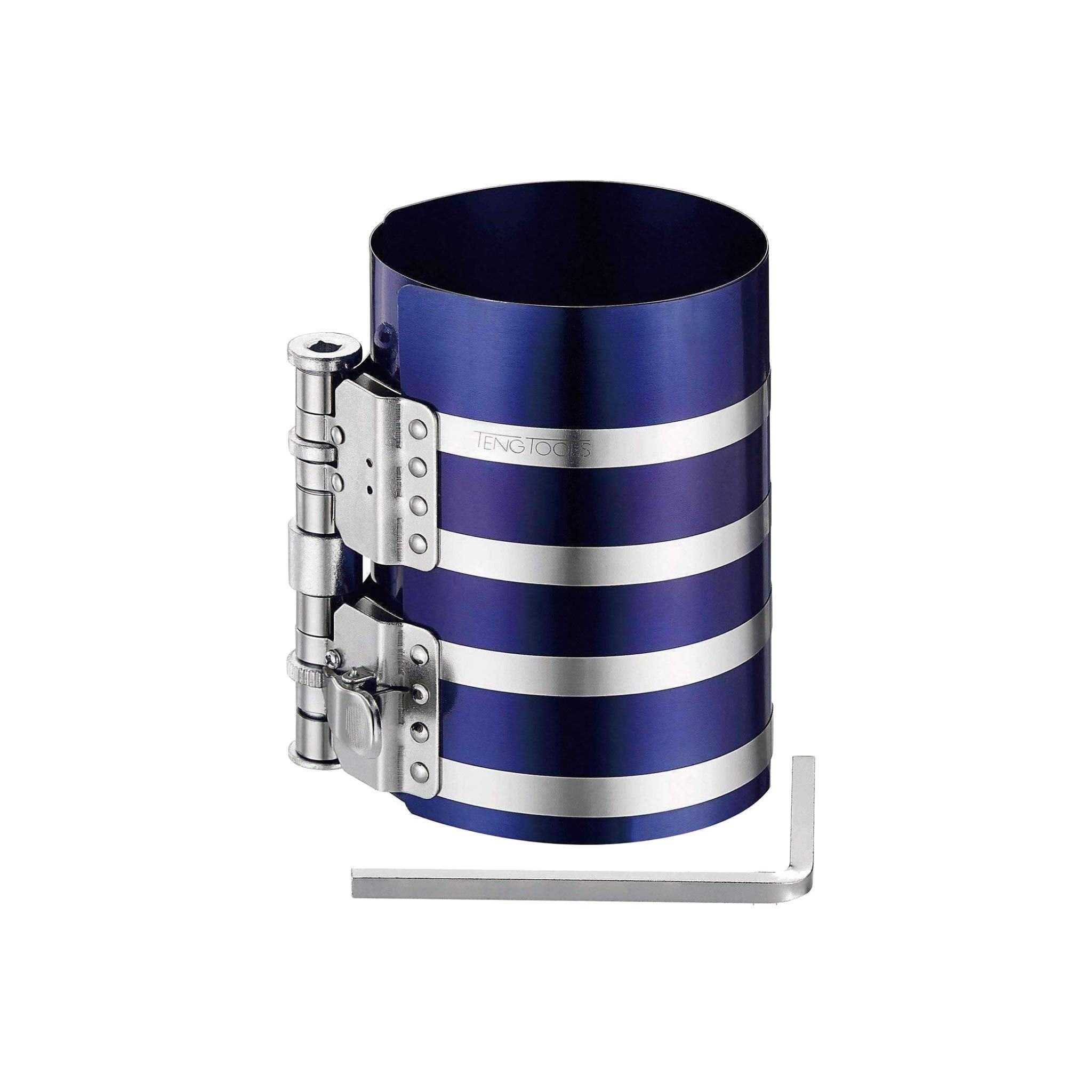 Teng Tools Piston Ring Compressor - Adjustable For 90-175mm Cylinders, Silver, With Safety Ratchet Lock