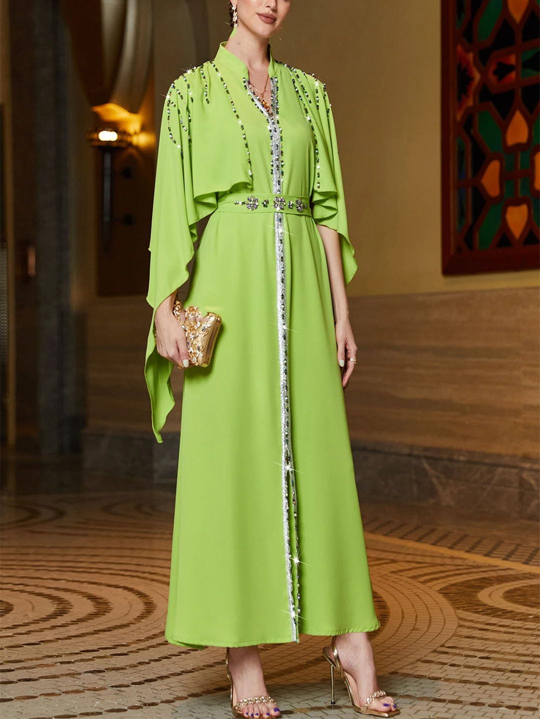 LNNSHX Muslimisches Kleid für Frauen, Abaya, Diamant-Robenkleid, arabische Frauen, Ramadan-Abayas