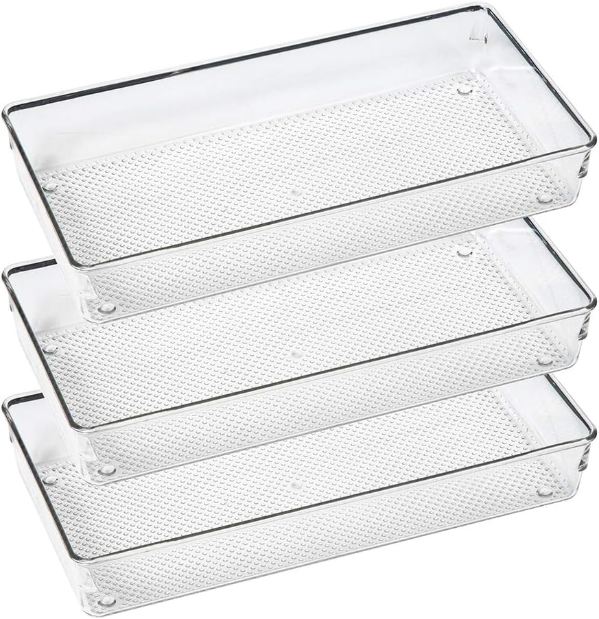 ihomecooker 3 Pack Clear Plastic Drawer Transparent Organizer Tray Cutlery Utensil Makeups Drawer Organizers 12" X 6"