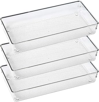 Clear Plastic Drawer Organizer Tray Cutlery Makeup Drawer Organizer 12" x 6" Pack of 3