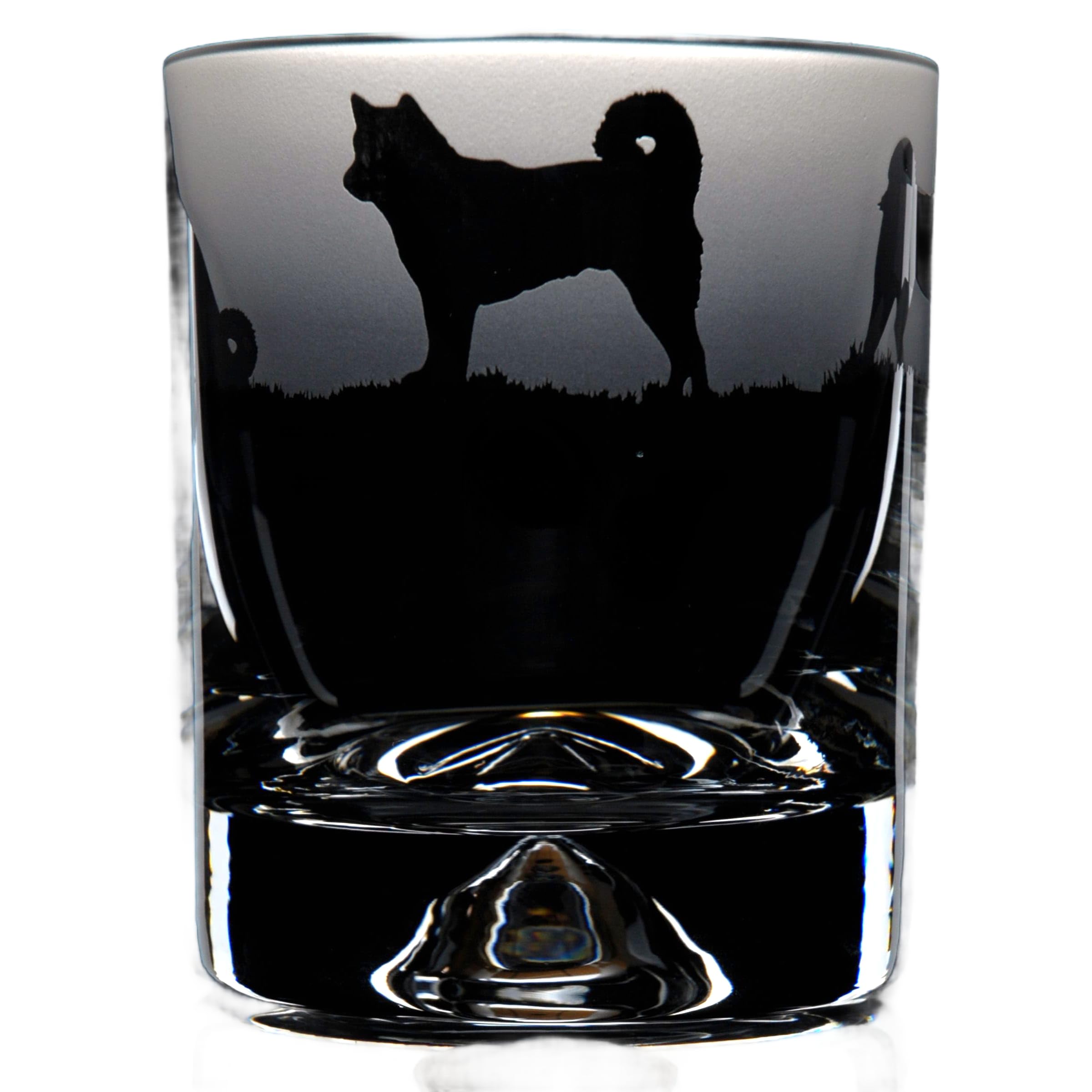 GLYPTIC Glass Art Akita Dog Frieze Hand Etched/Engraved Whiskey Tumbler Glass