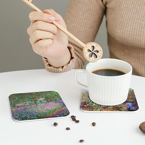 Miniatura 5 de Juego de posavasos de cuero para bebidas, juego de posavasos de arte Claude Monet, utiliza 6 pinturas famosas de Claude Monet, regalos únicos de