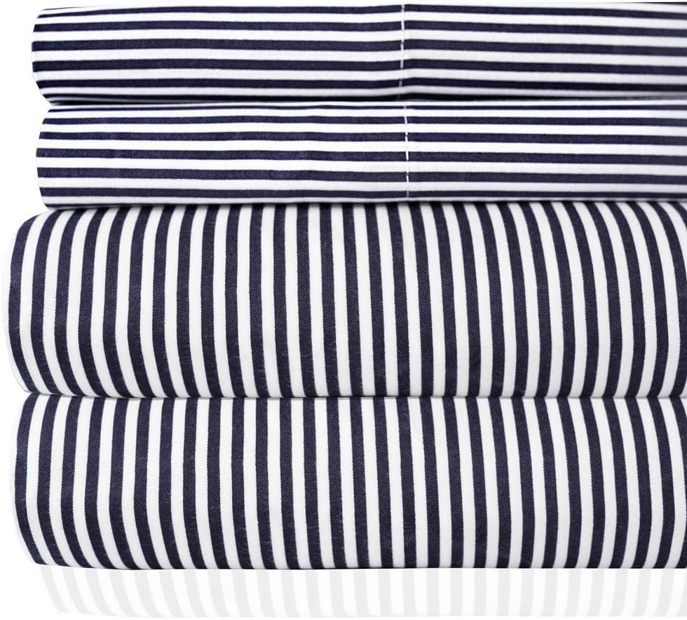 1500 Supreme Collection Bed Sheets - Premium Quality 4-Piece Bed Sheet Set & Low Price, Since 2012 - Deep Pocket Wrinkle Free Hypoallergenic Bedding - 4 Piece Set - Navy Stripe - Full