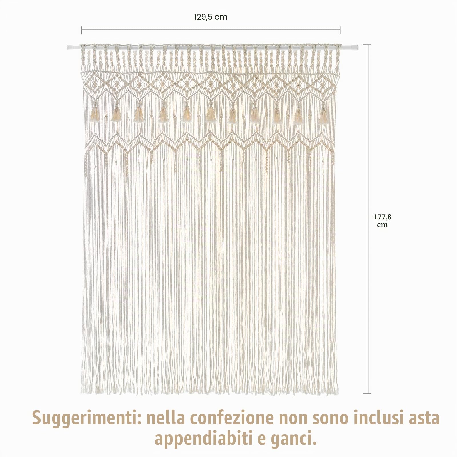Mkono,Tenda da parete in macramè, grande, in tessuto, fatta a mano, decorazione per la casa, per camera da letto, finestra, porta, matrimonio, appartamento, 150 cm di larghezzax180 cm di lunghezza.