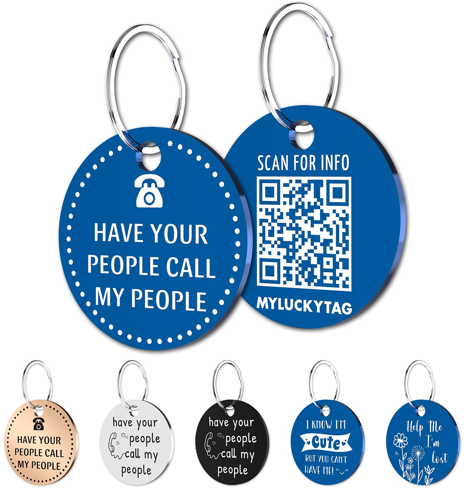 MYLUCKYTAG Stainless Steel QR Code Pet ID | Personalized Dog & Cat Tag with Online Profile & Location Alert Email | Durable Collar Identifier