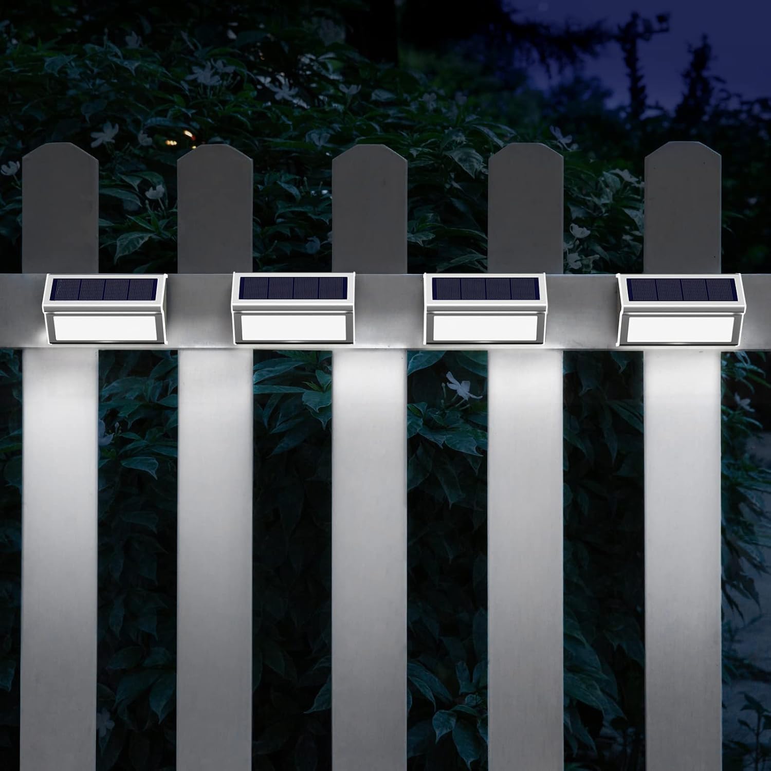 Exclusive ROSHWEY Solar Deck Lights, 10 Pack Solar Lights Outdoor Waterproof Fence Lights with 30 LED Backyard Lights for Walkway Stairs Cool White