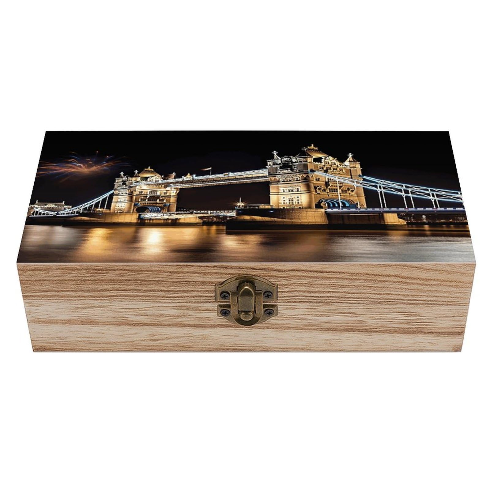 VstaDank Night London Tower Bridge Wooden Storage Box with Hinged Lid Natural Wooden Box Beautifully Keepsake Boxes Vintage Wood Boxes Jewelry Organizer Trinket Storage Chest Unique Gift