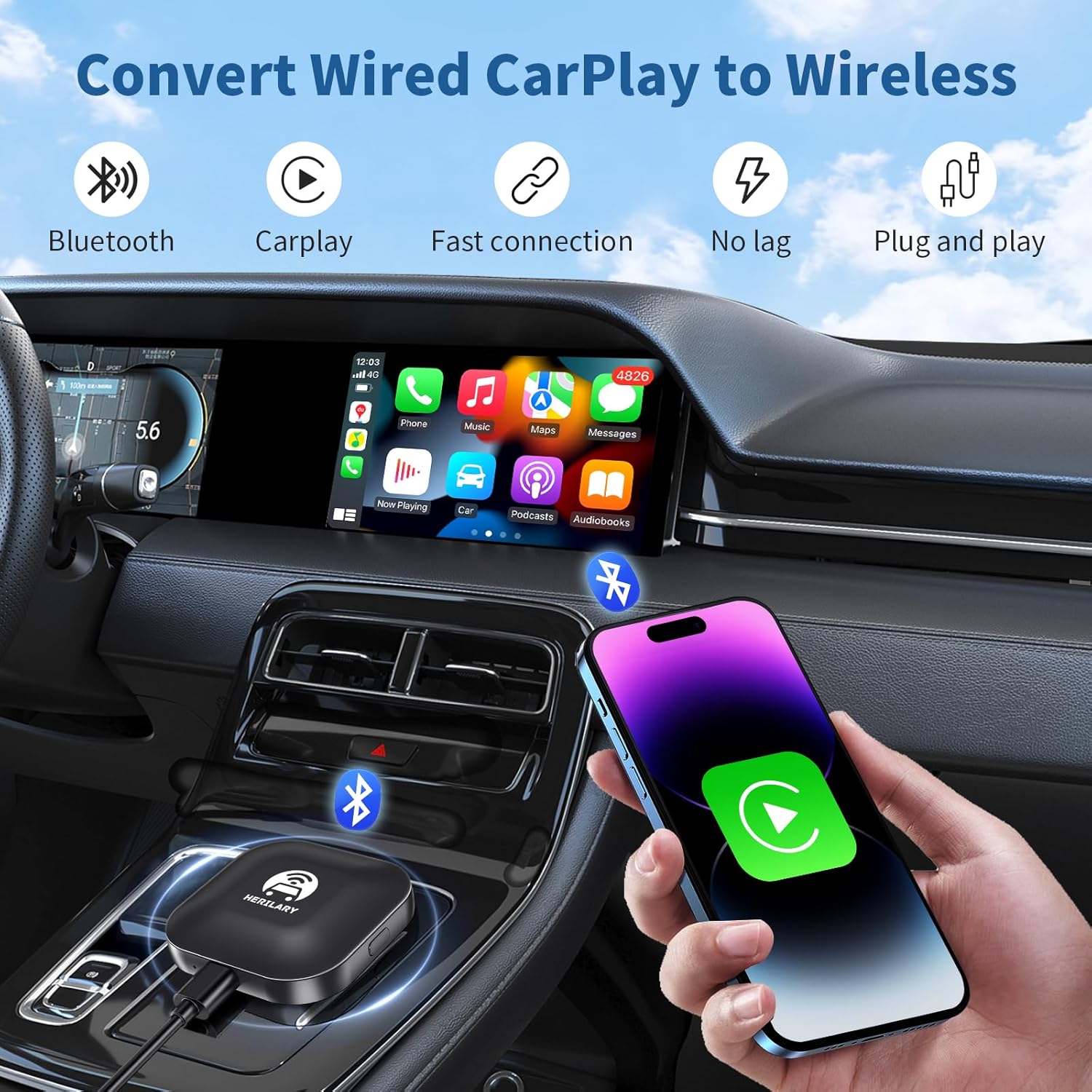 Wireless Apple CarPlay Adapter, CarPlay Wireless Dongle for iPhone iOS 10+, Plug  Play, 5.8GHz WiFi Faster Auto Connect for Cars with OEM Wired CarPlay