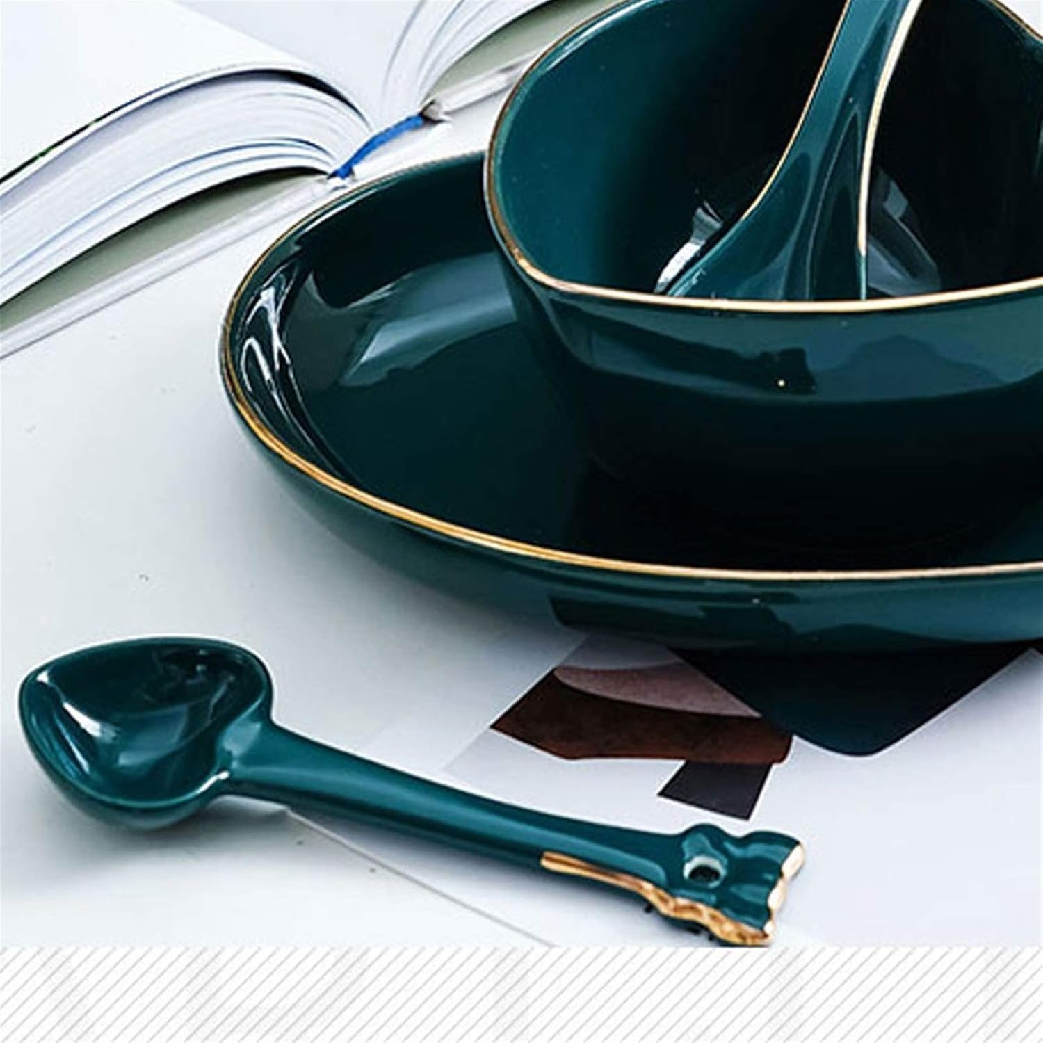 Scoop Ceramic Soup Spoon Set Small Soup Spoon 10 Pieces European Creative Heart-Shaped Porcelain Soup Spoon 4.9 Inches Long Soup Spoon