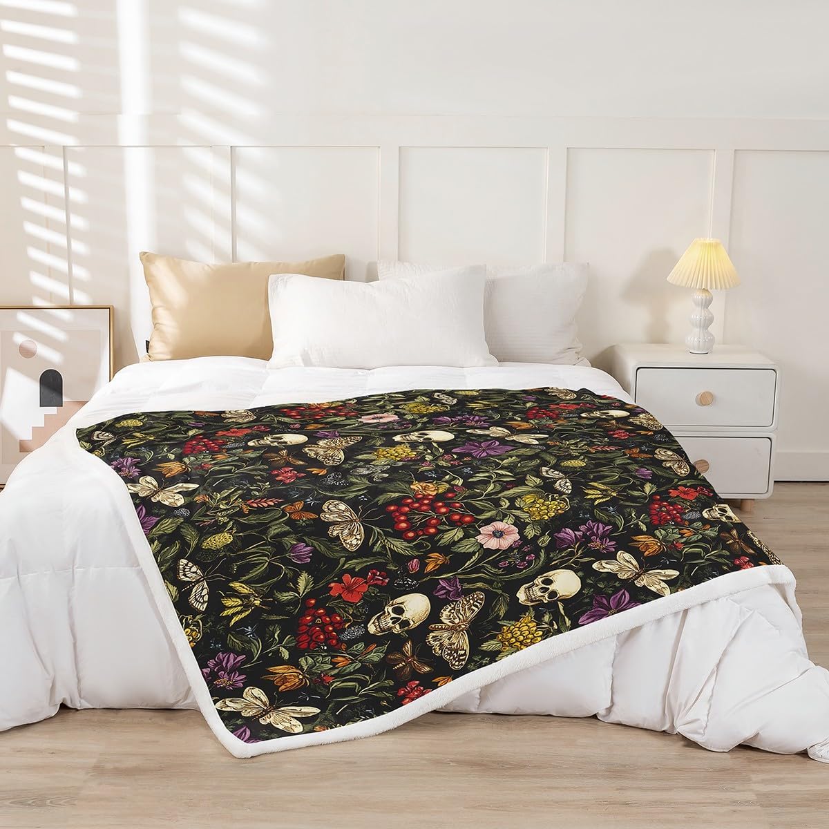 Feelyou Sugar Skull Sherpa Fleece Throw Blanket - Camo Gothic Skull Floral Plush - 40"x50" Botanic Fuzzy Blanket