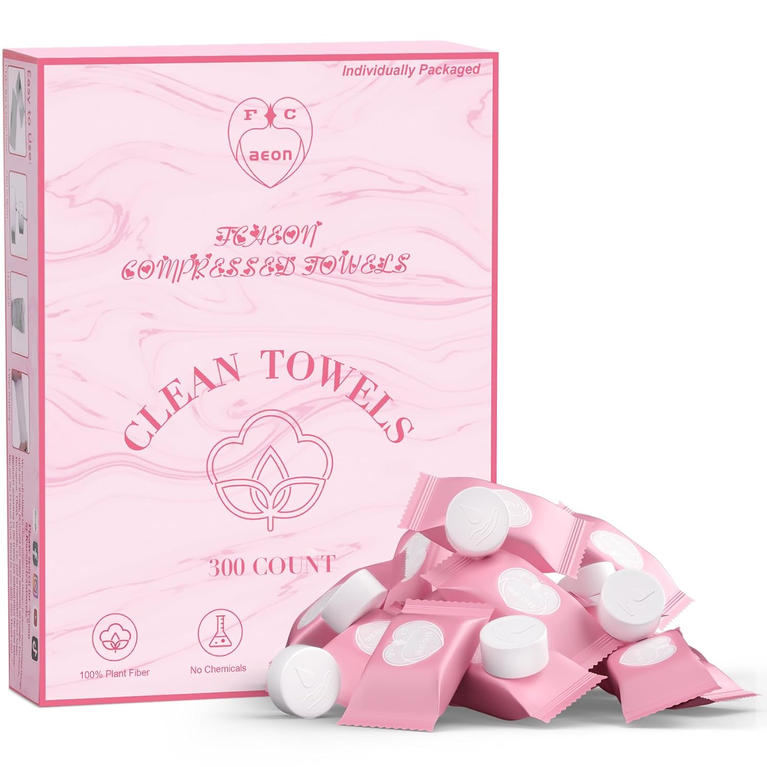 Disposable Face Towel 300 Count Instant Expansion Compressed Towel Tablets 9×7.5 Inch Washcloths for Women Compact Cloths Storage for Skincare Makeup Removal Facial Cleansing Gym Fitness (Pink)