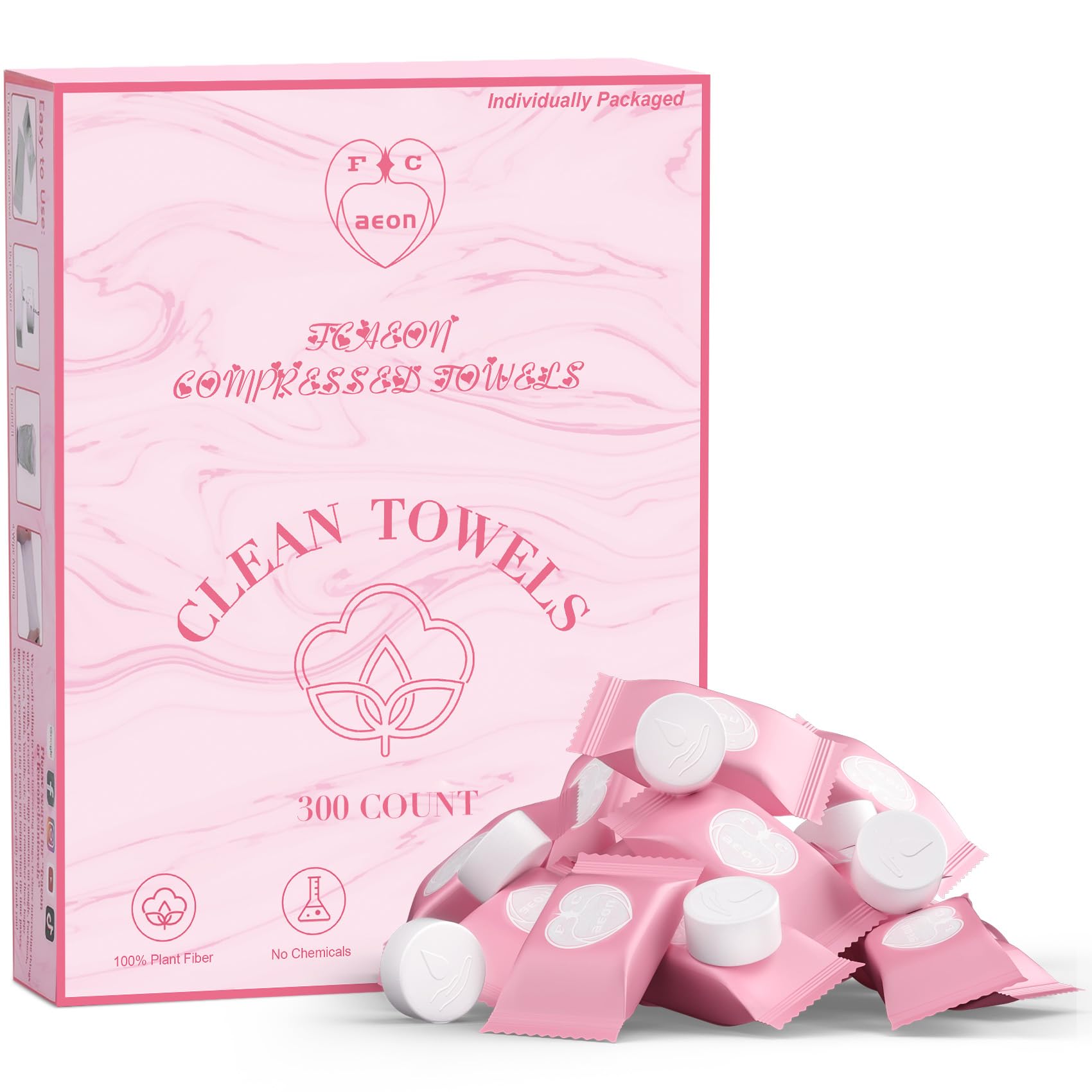 Fcaeon Disposable Face Towel 300 Count Instant Expansion Compressed Towel Tablets 9×7.5 Inch Washcloths for Women Compact Cloths Storage for Skincare
