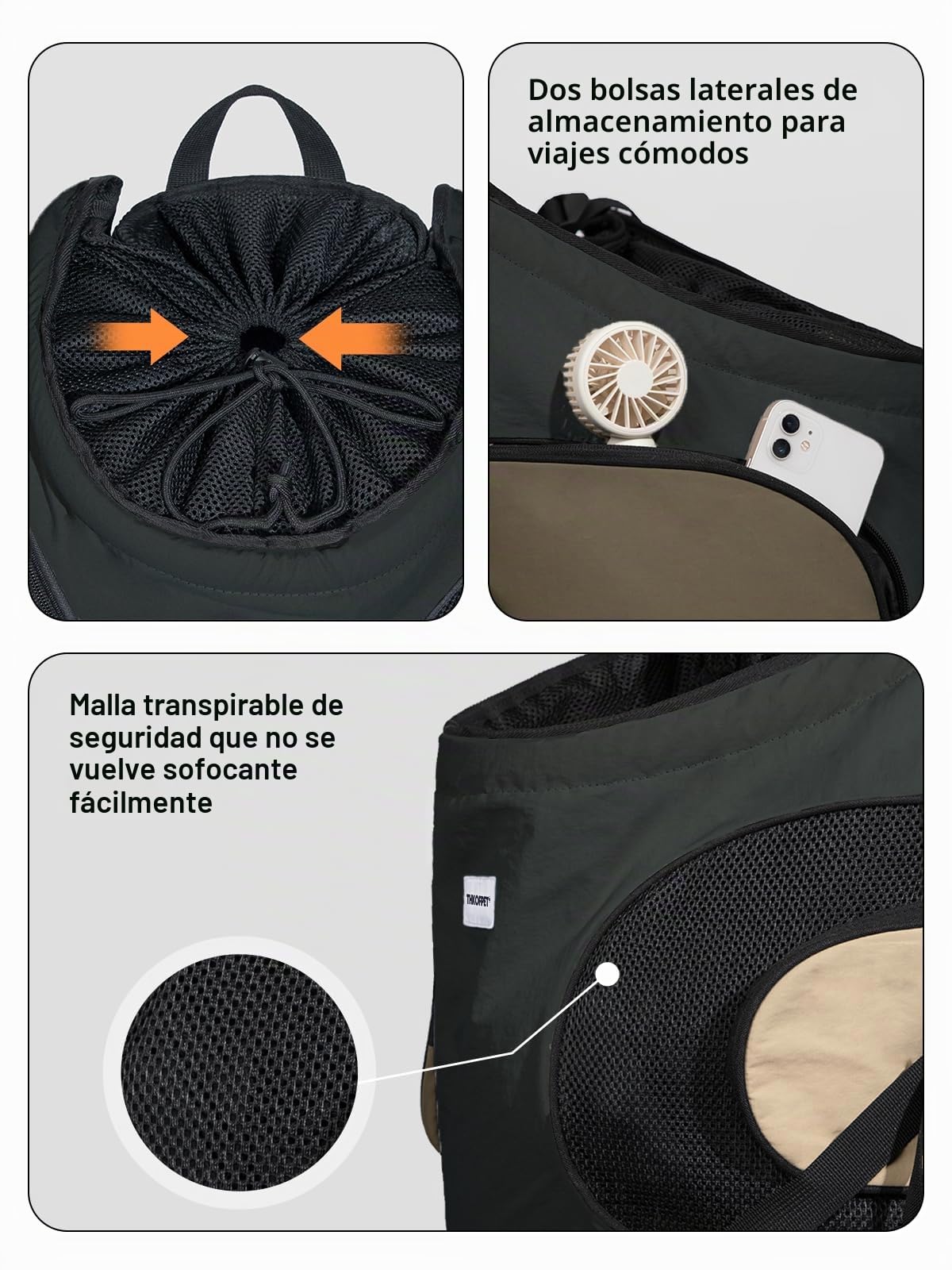 Mochila portaperros, Bolsa de Transporte para Perros pequeños y medianos y Gatos, Mochila para Perros de hasta 8,5 kg, Transpirable y cómoda para Mascotas(Negro)