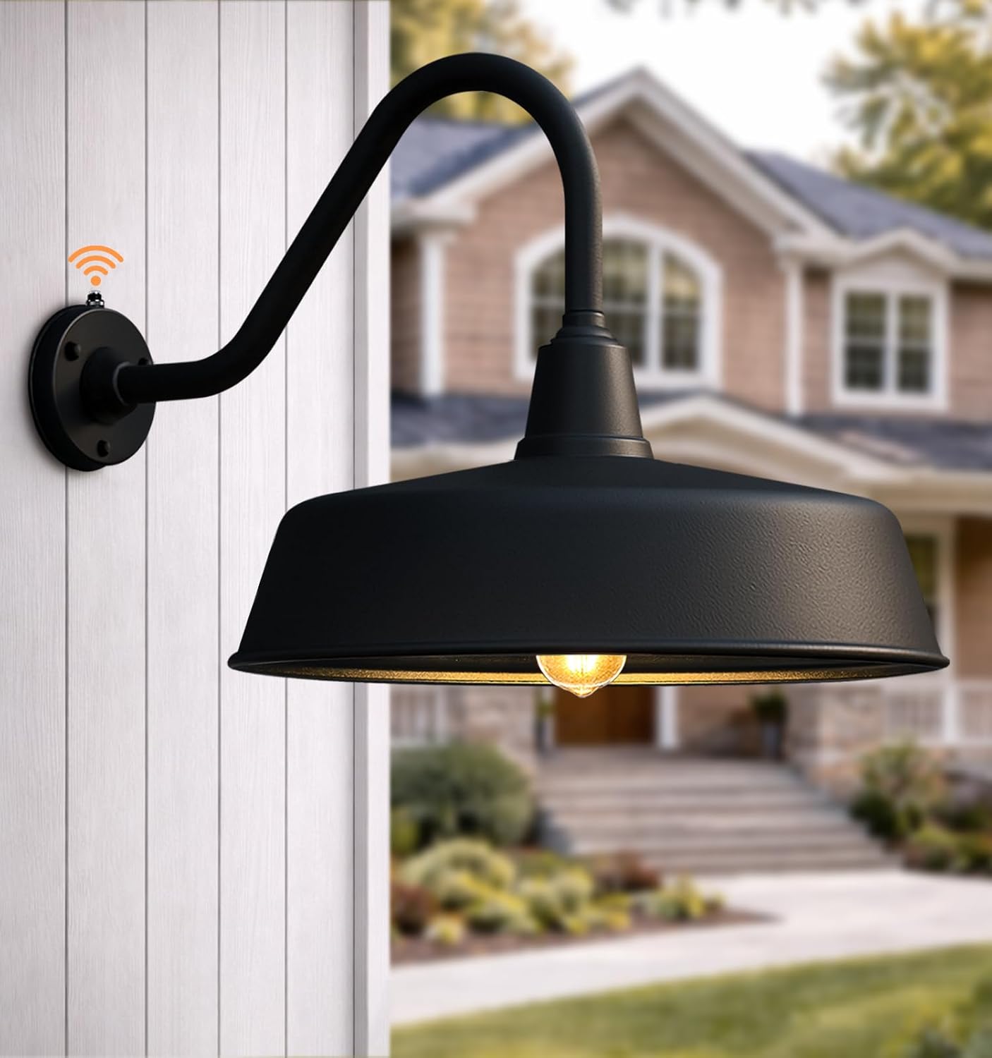 24" Large Classic Outdoor Barn Light Dusk to Dawn, Farmhouse Wall Mount Gooseneck Light for Porches, Houses and Garages. Exterior Light Fixture