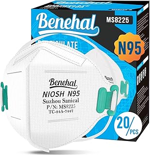 NIOSH Approved N95 Mask Particulate Respirators, Pack of 20 N95 Face Masks, Individually Wrapped, Universal Fit