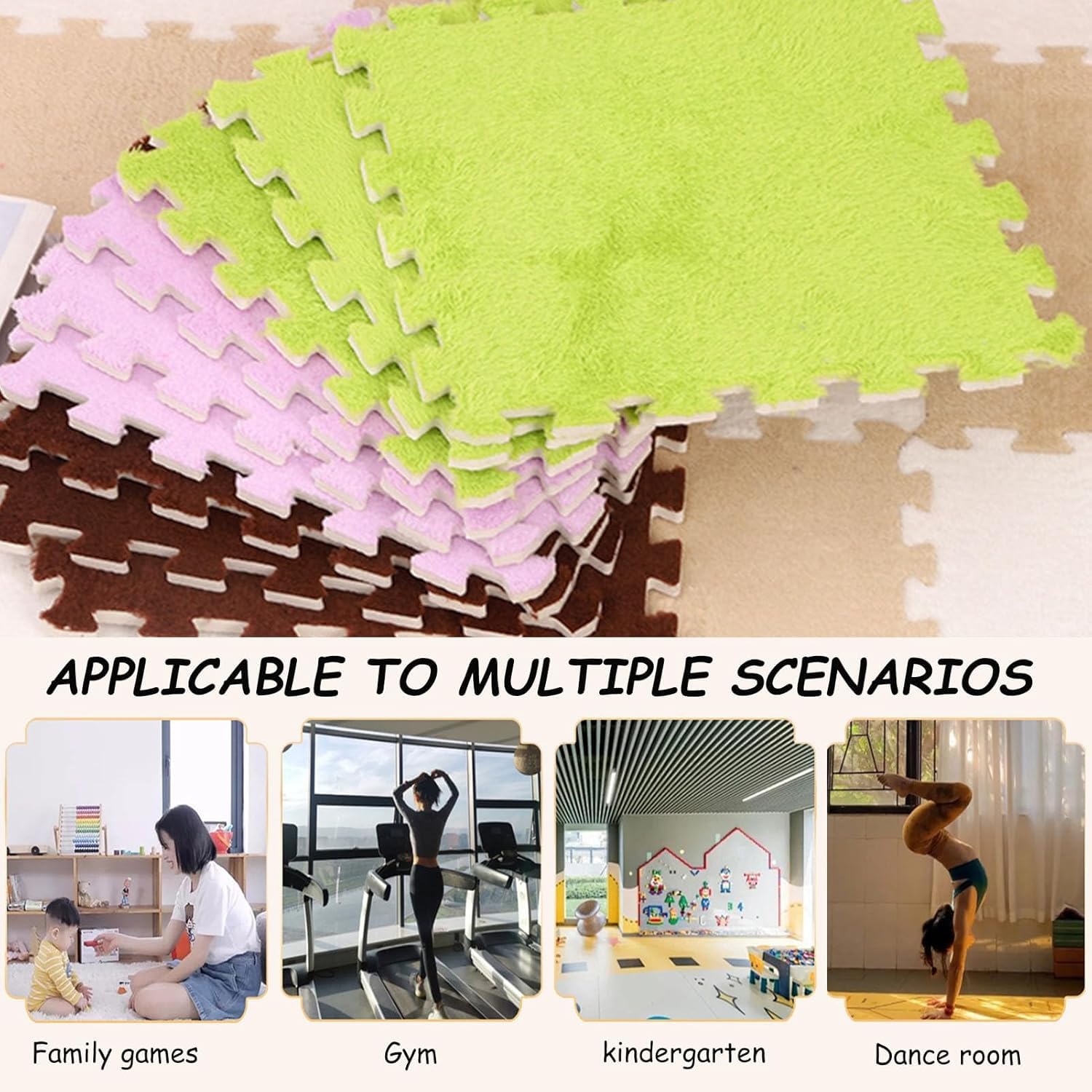 20 alfombras de Felpa entrelazadas de 30 cm cuadradas con Bordes, Alfombrillas de Espuma Suave de 0,4 Pulgadas de Grosor, Alfombrillas de Juego de baldosas esponjosas(Green+White)