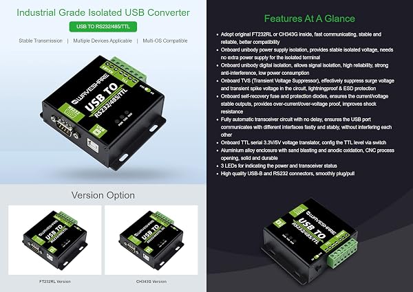 Waveshare USB to RS232/485/TTL Interface Converter Power and ADI magnetical Industrial Isolation - 3