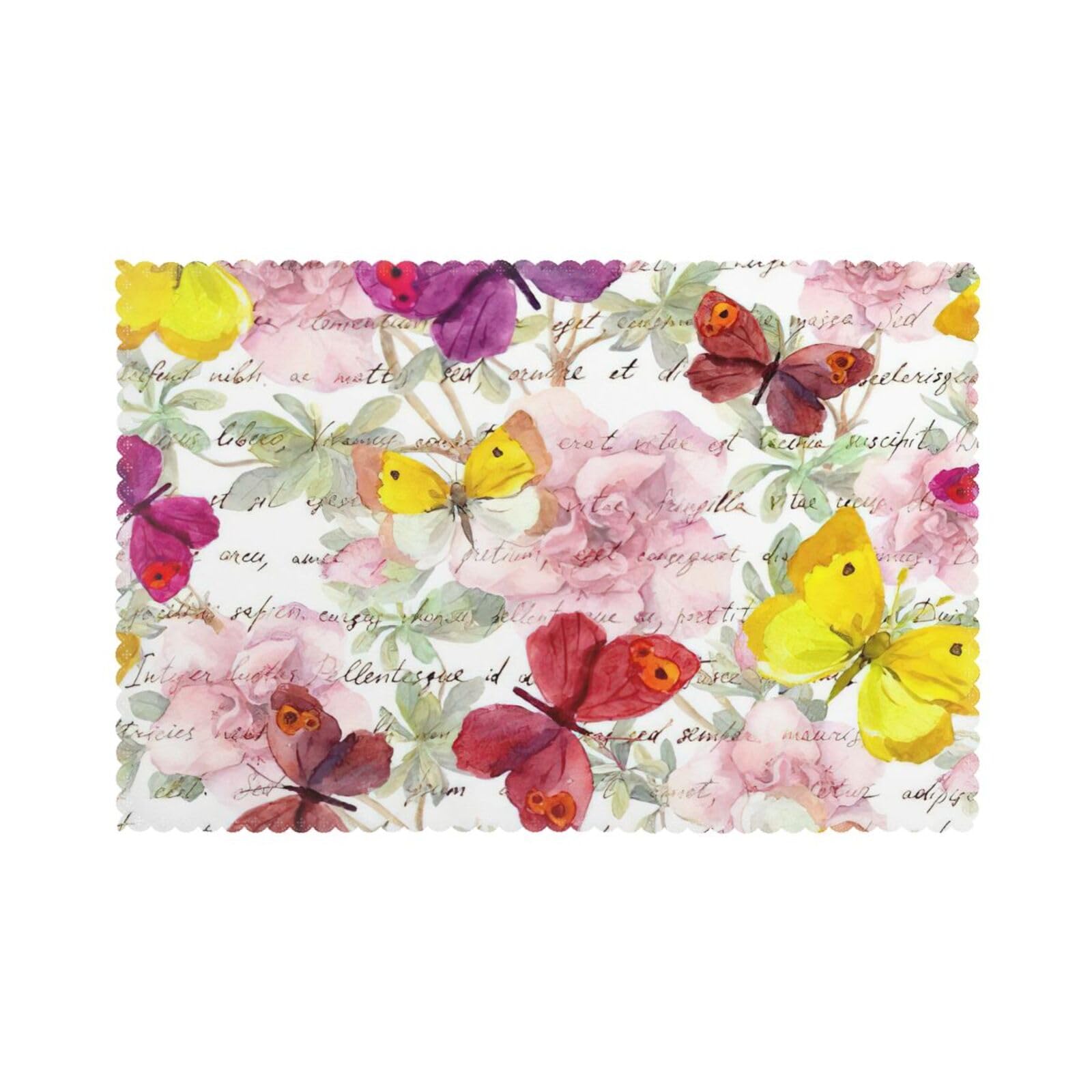Butterfly Print Placemats for Dining Table Set of 6 12x18 Inch Table Mats for Party Kitchen Dining.