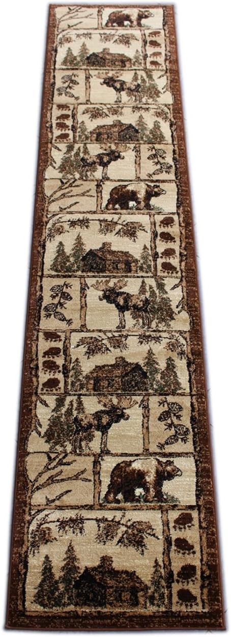 Masada Rugs, Bear Cabin Moose Area Rug (2 Feet 4 Inch x 10 Feet 9 Inch) Long Runner.