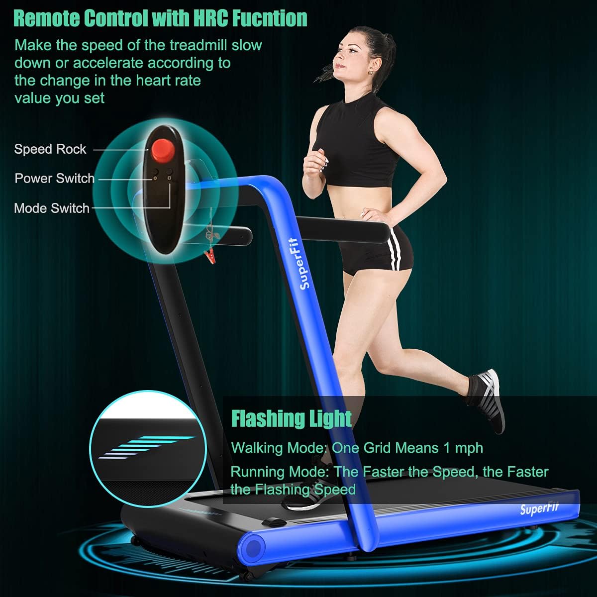 GYMAX Walking Pad, 4.75HP Under Desk Treadmill with LED Touch Screen, App Control, Built-in Speaker & Handle, 2 in 1 Folding Compact Portable Treadmill for Home Small Space