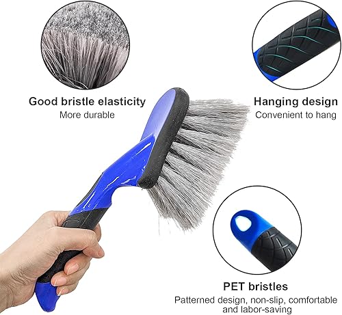 Miniatura 3 de Augeny Cepillo de lavado de auto, cepillo para ruedas y guardabarros para llantas y tapetes de piso, cepillo de cerdas suaves de mango corto,