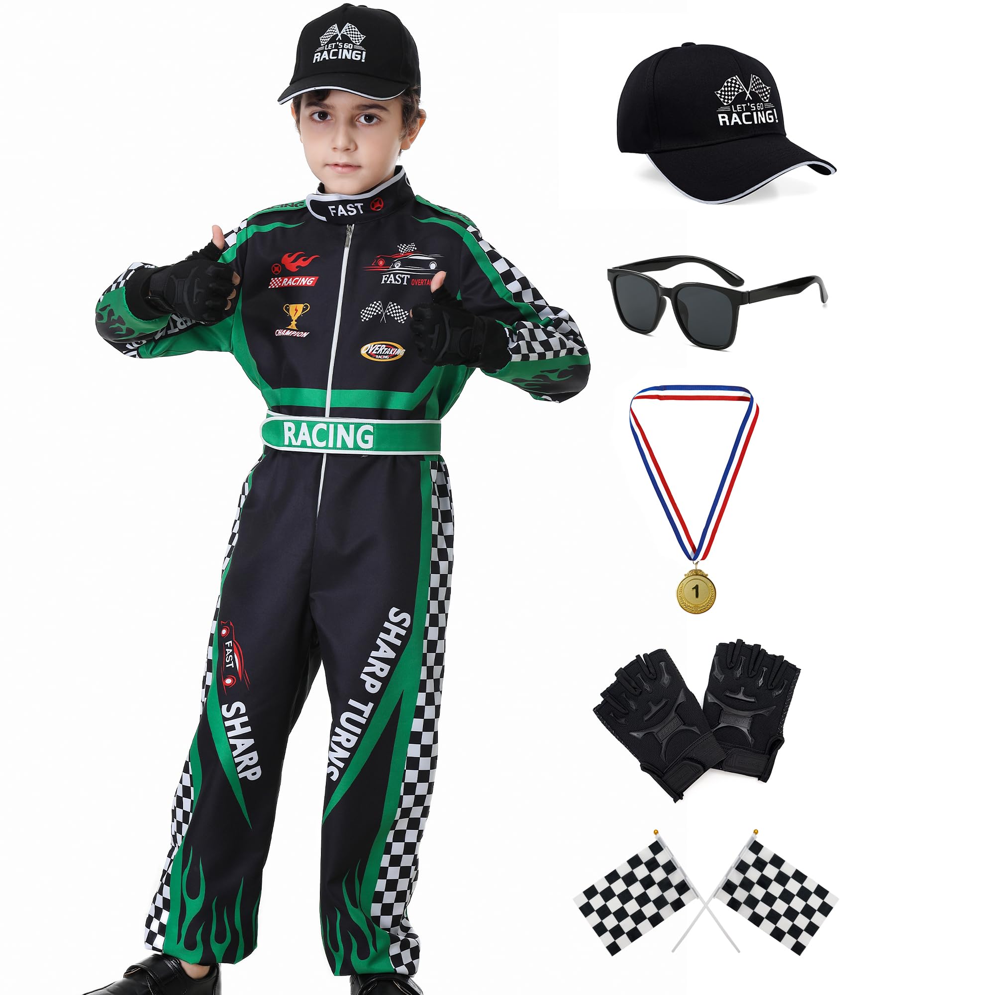 Dzorim Racing Driver Costume for Children (GREEN, 100)