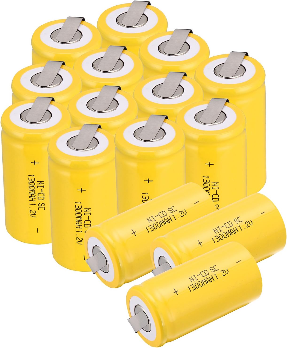Anmas Power Sub C SC 1.2V 1300mAh Ni-Cd NiCd Rechargeable Batteries With Tap (15pcs, Yellow)
